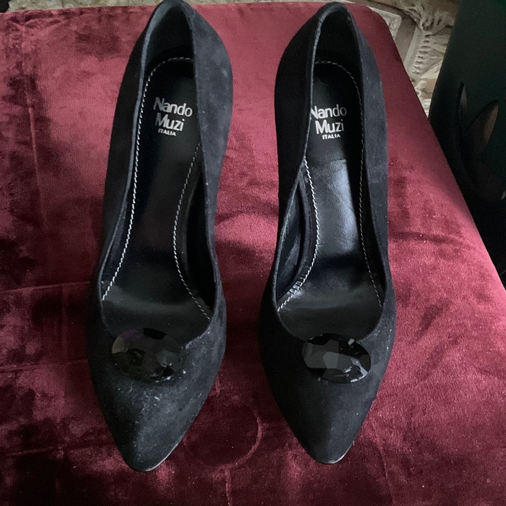 Nando Muzi Black Heels with Gem Detail